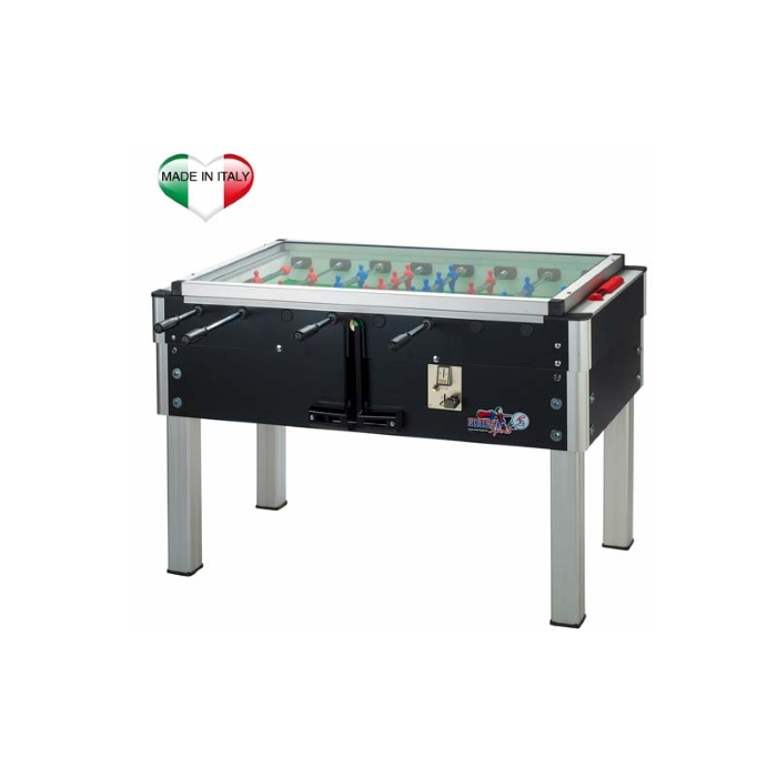 Calciobalilla Roberto Sport Export Led Nero/Blu/Legno con Gettoniera Aste Rientranti main product photo