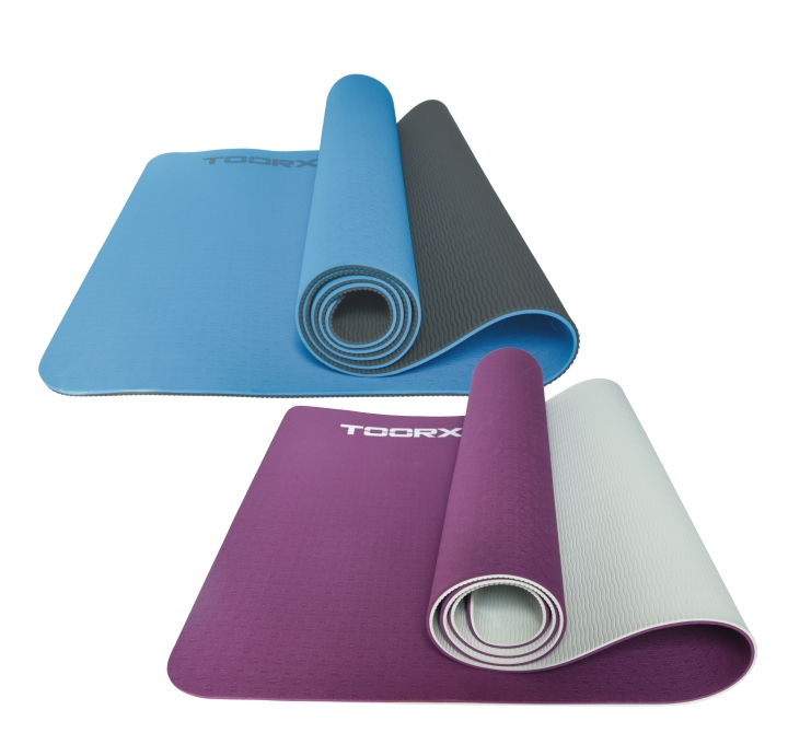 Materassino per Yoga Bicolore Professionale in TPE azzurro-grigio antracite Toorx